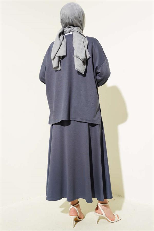Loyşa Basic Tunic Skirt 2 Piece Set Smoke