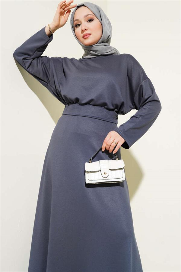 Loyşa Basic Tunic Skirt 2 Piece Set Smoke