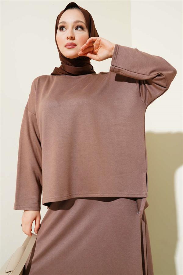 Loyşa Basic Tunic Skirt 2 Piece Set 2 Piece Set Brown