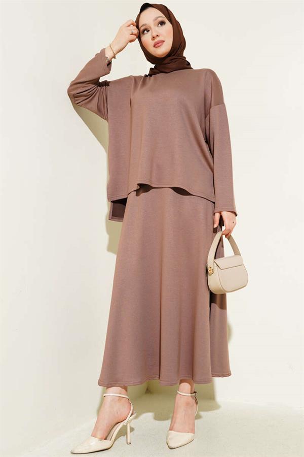 Loyşa Basic Tunic Skirt 2 Piece Set 2 Piece Set Brown