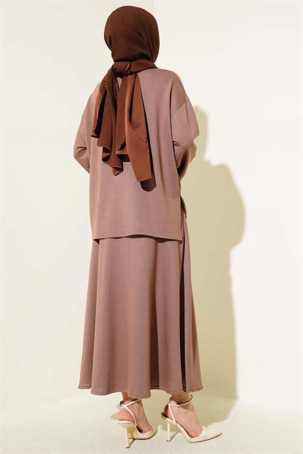 Loyşa Basic Tunic Skirt 2 Piece Set 2 Piece Set Brown