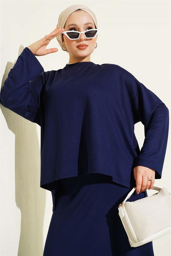 Loyşa Basic Tunic Skirt 2 Piece Set Navy Blue