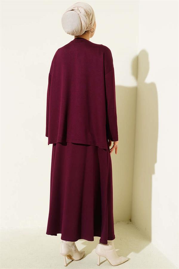 Loyşa Basic Tunic Skirt 2 Piece Set Plum