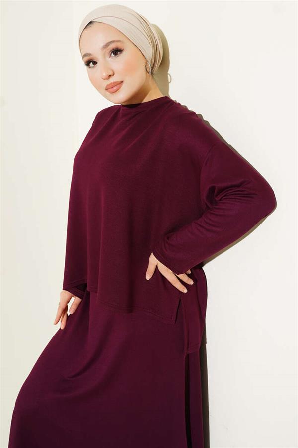 Loyşa Basic Tunic Skirt 2 Piece Set Plum