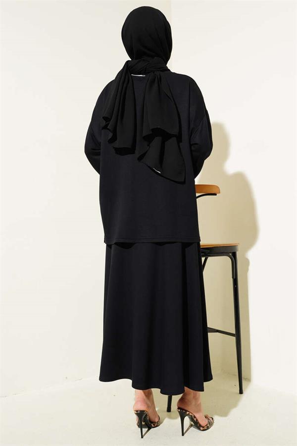 Loyşa Basic Tunic Skirt 2 Piece Set Black