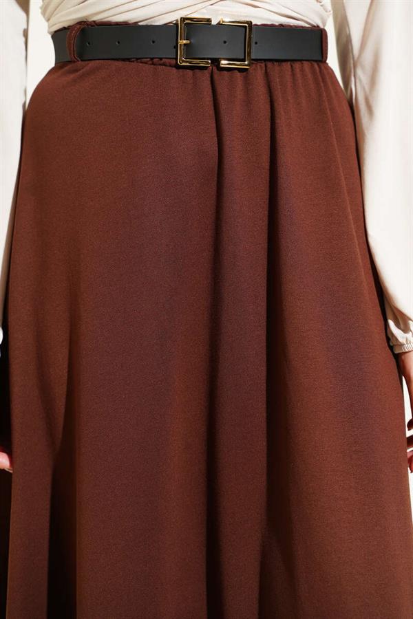 Loysa Belted Skirt with Elastic Waistband, Brown