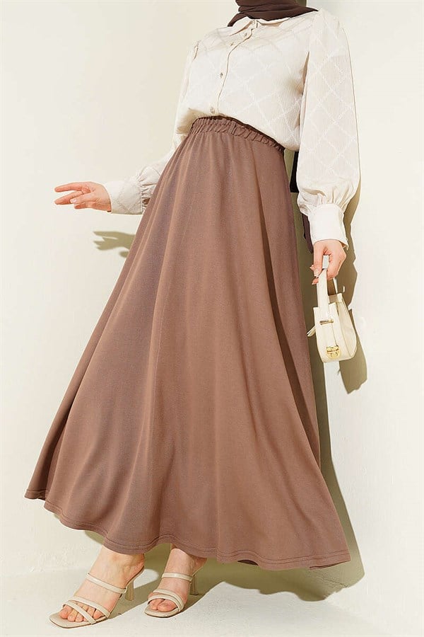 Loysa Waistband Belted Skirt Chestnut