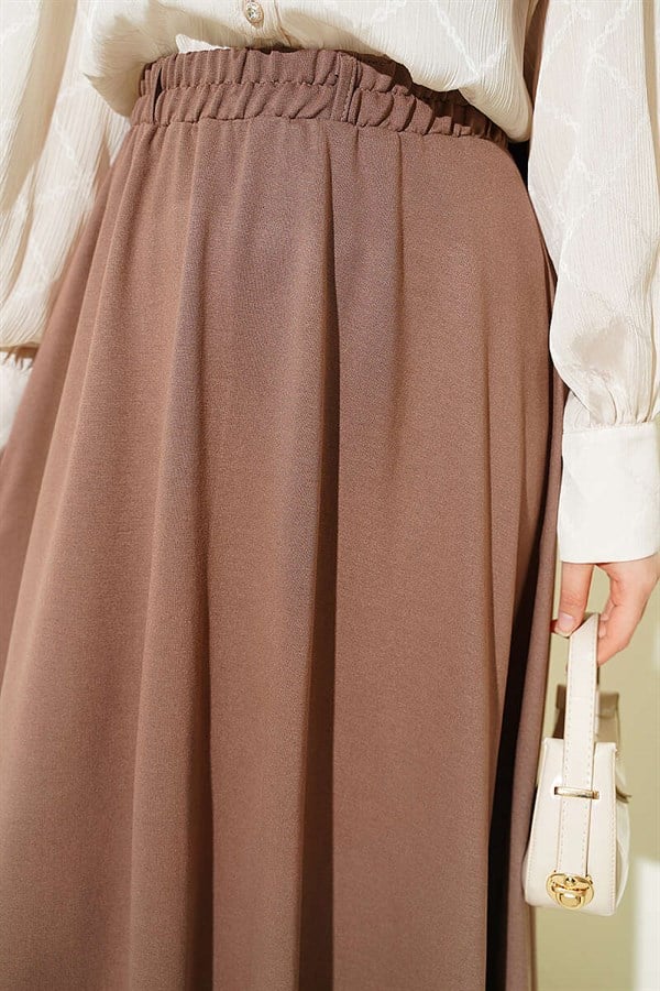 Loysa Waistband Belted Skirt Chestnut