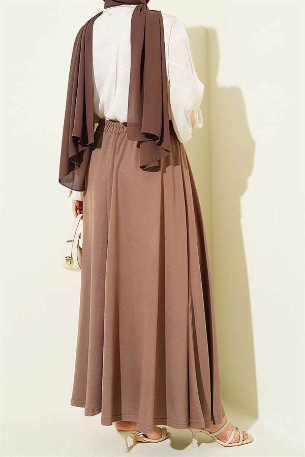 Loysa Waistband Belted Skirt Chestnut