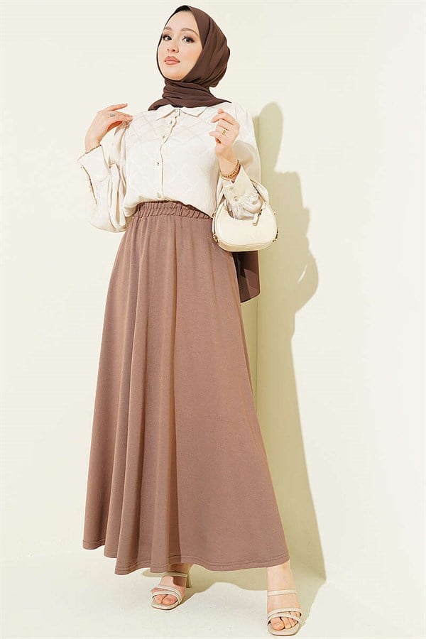 Loysa Waistband Belted Skirt Chestnut
