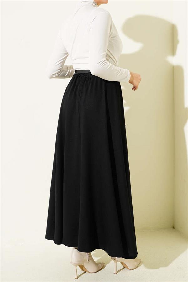 Loysa Belted Skirt, Black