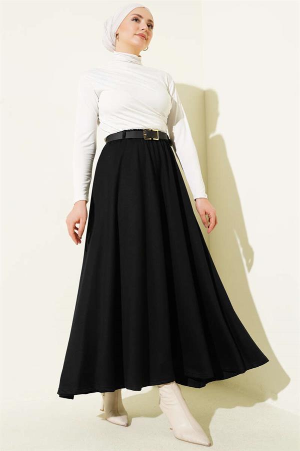Loysa Belted Skirt, Black