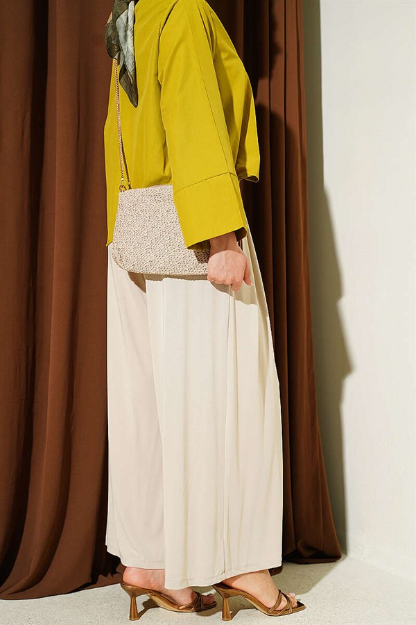Loysa Loose-Fitting Trousers with Elastic Waistband, Beige