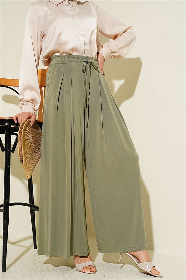 Loysa Loose-Fitting Trousers with Elastic Waistband, Light Green