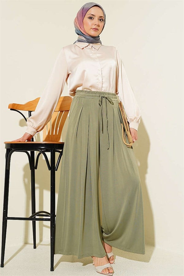 Loysa Loose-Fitting Trousers with Elastic Waistband, Light Green