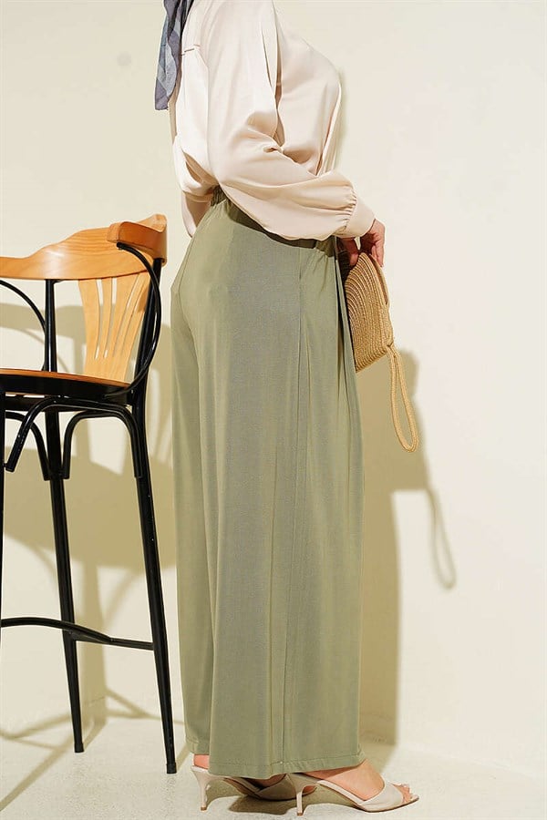 Loysa Loose-Fitting Trousers with Elastic Waistband, Light Green