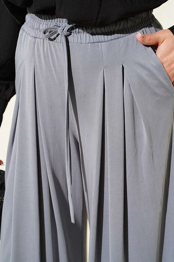 Loysa Loose-Fitting Trousers with Elastic Waistband, Gray