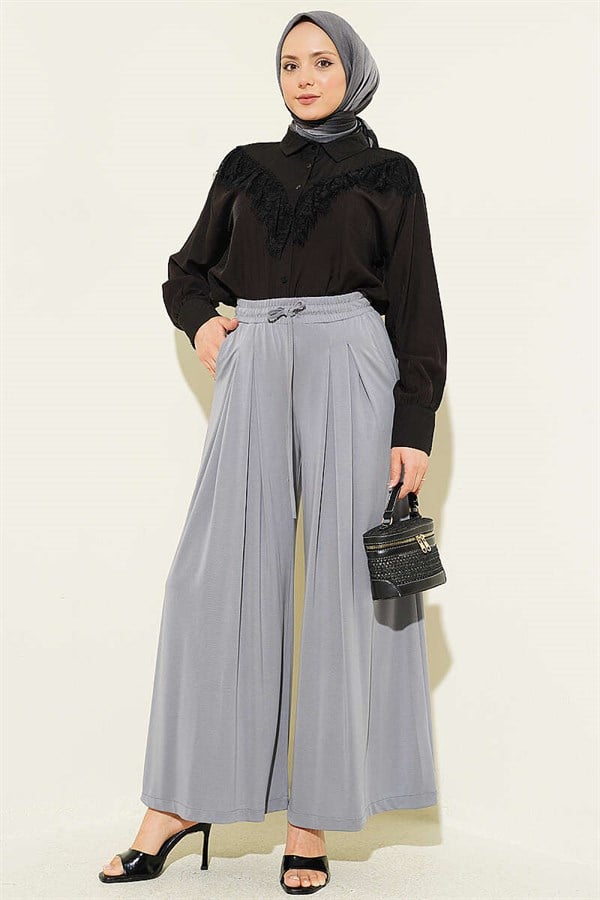 Loysa Loose-Fitting Trousers with Elastic Waistband, Gray