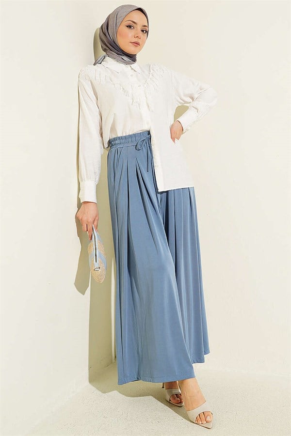Loysa Loose-Fitting Trousers with Elastic Waistband, Indigo