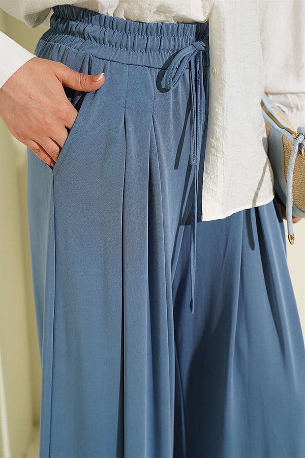 Loysa Loose-Fitting Trousers with Elastic Waistband, Indigo