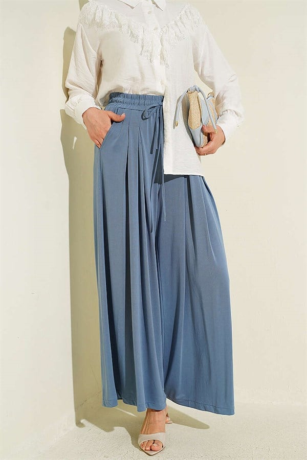 Loysa Loose-Fitting Trousers with Elastic Waistband, Indigo