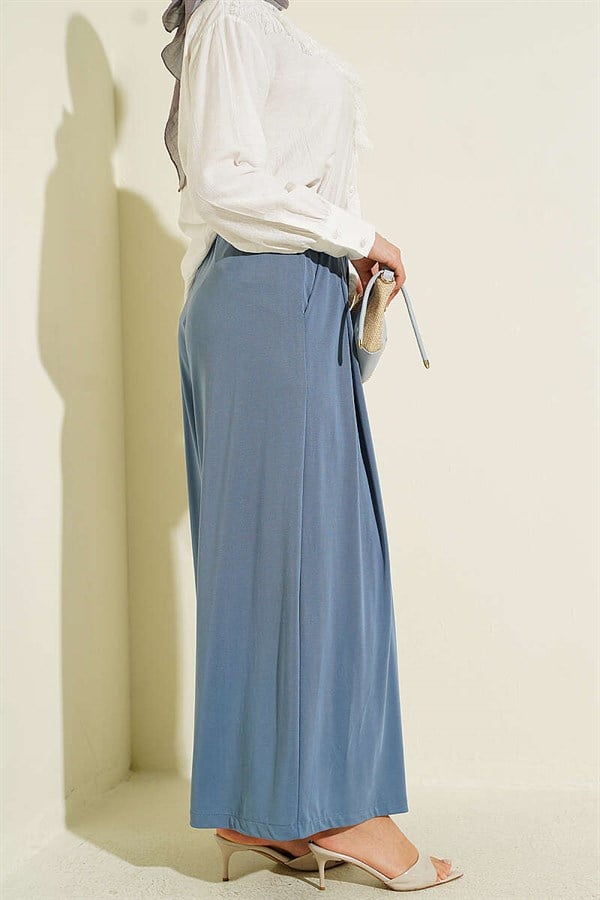 Loysa Loose-Fitting Trousers with Elastic Waistband, Indigo