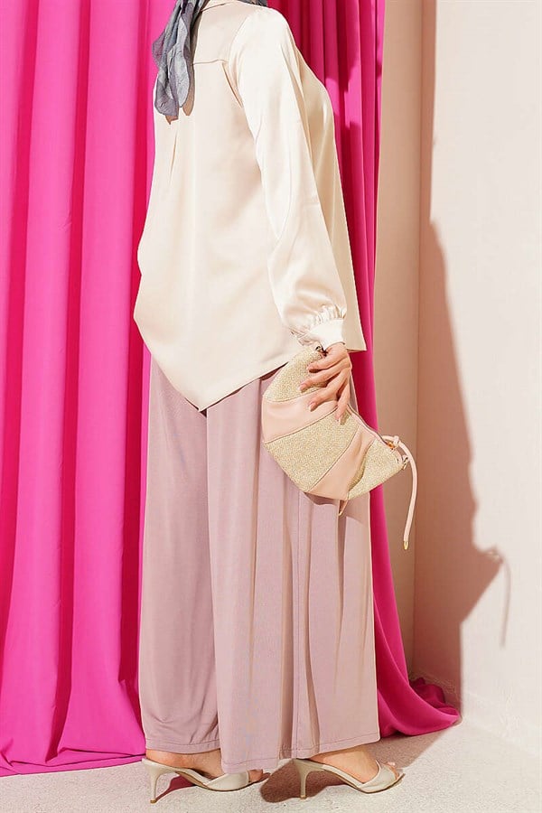 Loysa Loose-Fitting Trousers with Elastic Waistband, Powder Pink