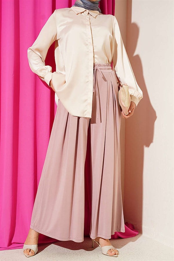 Loysa Loose-Fitting Trousers with Elastic Waistband, Powder Pink