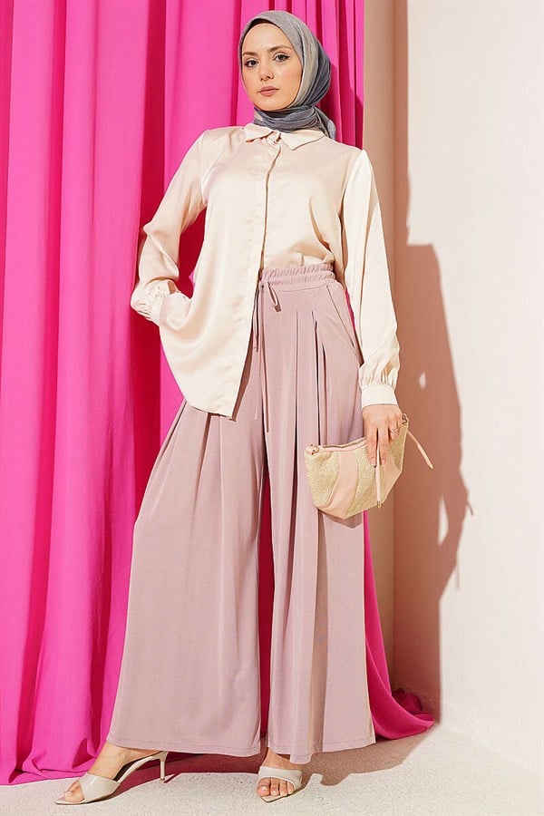 Loysa Loose-Fitting Trousers with Elastic Waistband, Powder Pink