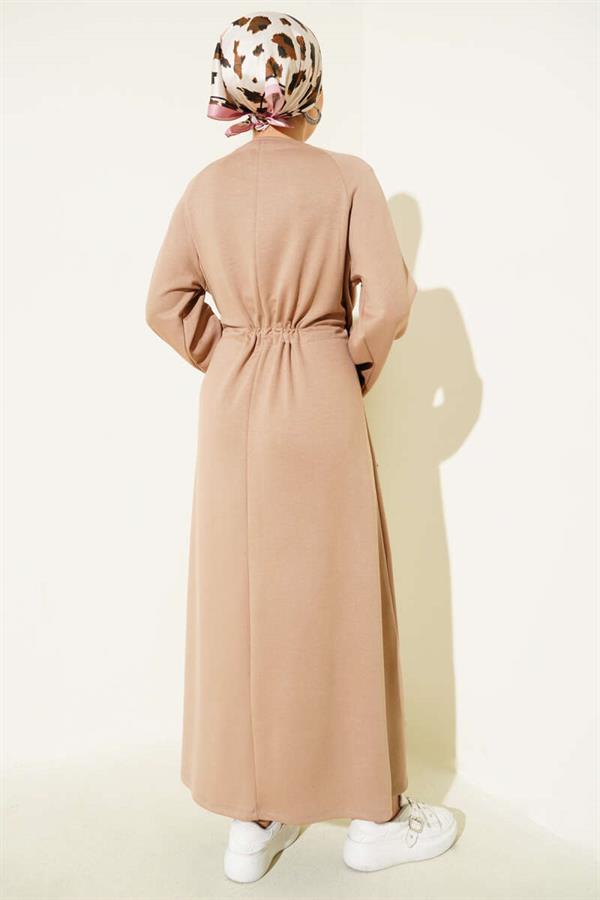 Loyşa Waist Tunnel Detailed Dress Latte