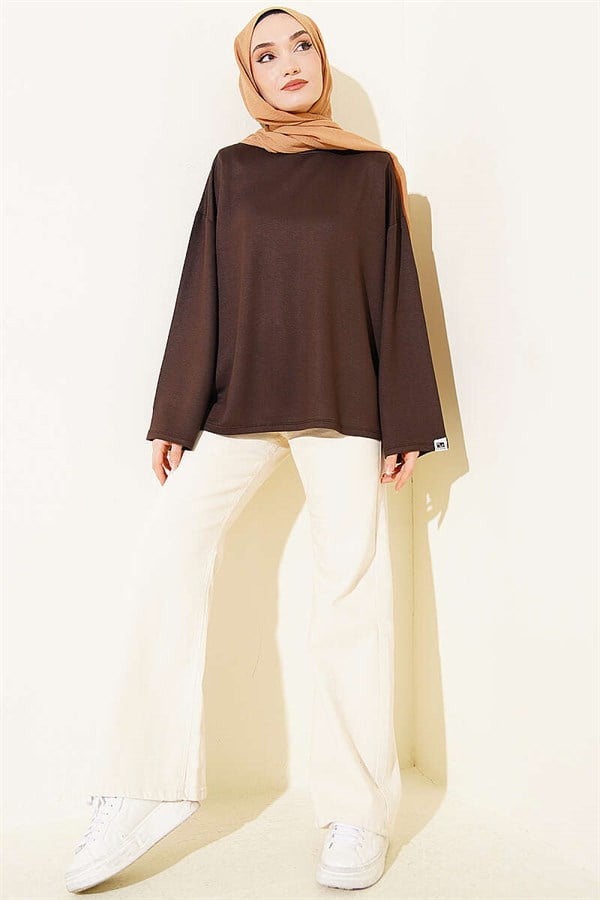 Loysa Wrist Embellished Basic Blouse Dark Brown