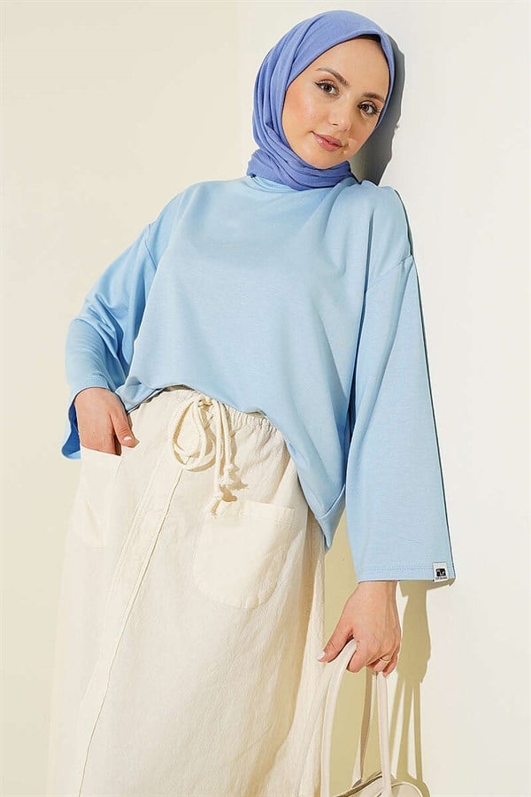 Loysa Wrist Embellished Basic Blouse Baby Blue