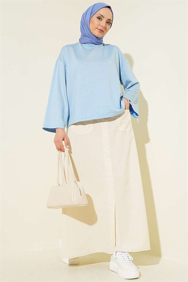 Loysa Wrist Embellished Basic Blouse Baby Blue