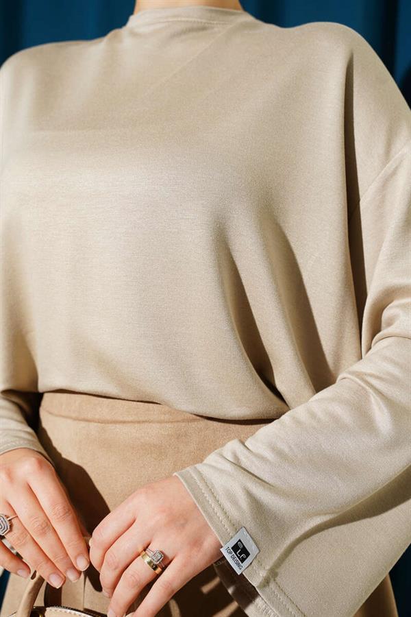 Loyşa Wrist Crest Basic Blouse Beige