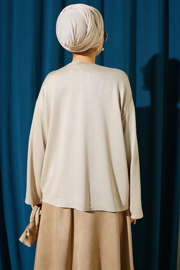 Loyşa Wrist Crest Basic Blouse Beige