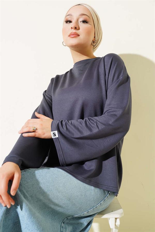 Loyşa Wrist Crest Basic Blouse Smoke