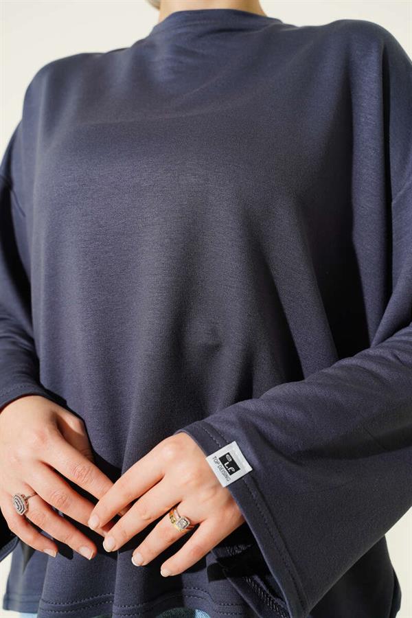 Loyşa Wrist Crest Basic Blouse Smoke