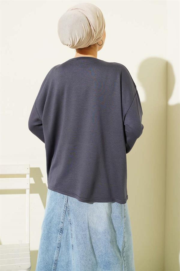 Loyşa Wrist Crest Basic Blouse Smoke