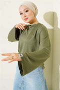 Loyşa Wrist Crest Basic Blouse Khaki
