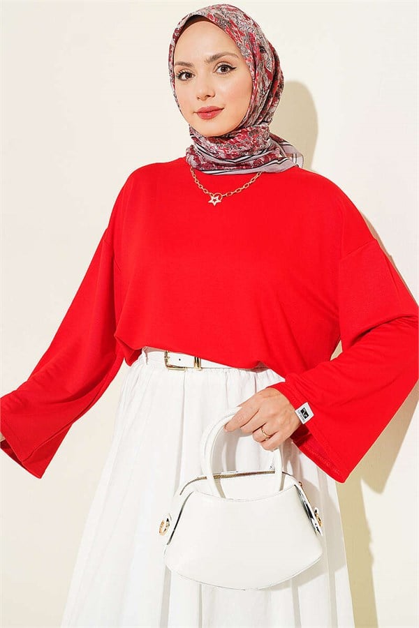 Loisha Wrist Embellished Basic Blouse Red
