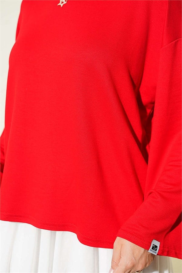 Loisha Wrist Embellished Basic Blouse Red