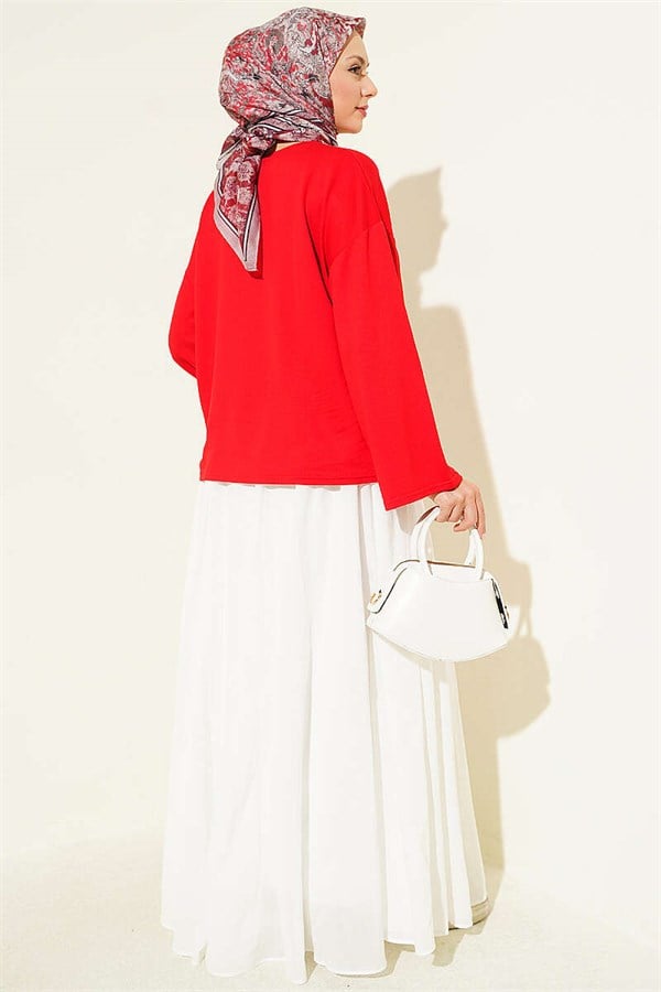 Loisha Wrist Embellished Basic Blouse Red