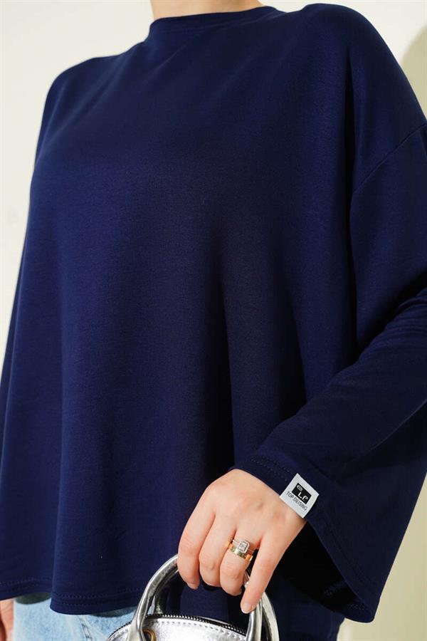Loyşa Wrist Crest Basic Blouse Navy Blue