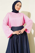 Loysa Wrist Embellished Basic Blouse Pink