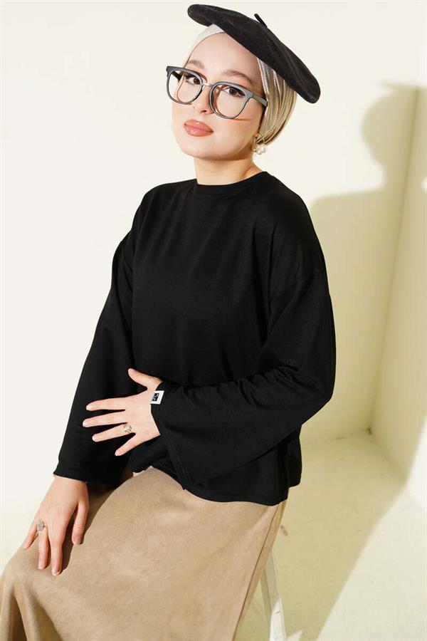 Loyşa Wrist Crest Basic Blouse Black