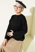 Loyşa Wrist Crest Basic Blouse Black