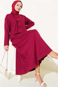 Loyşa Brit Buttoned Skirted 2 Piece Set Burgundy