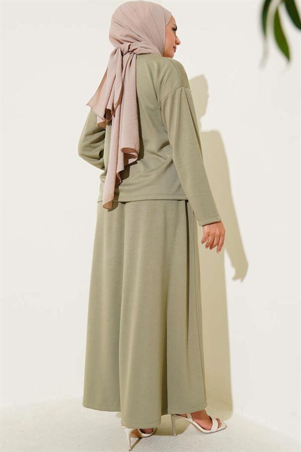 Loyşa Brit Buttoned Skirted 2 Piece Set, Almond Green