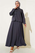 Loyşa Brit Buttoned Skirted 2 Piece Set Smoke