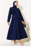 Loyşa Brit Buttoned Skirted 2 Piece Set Navy Blue